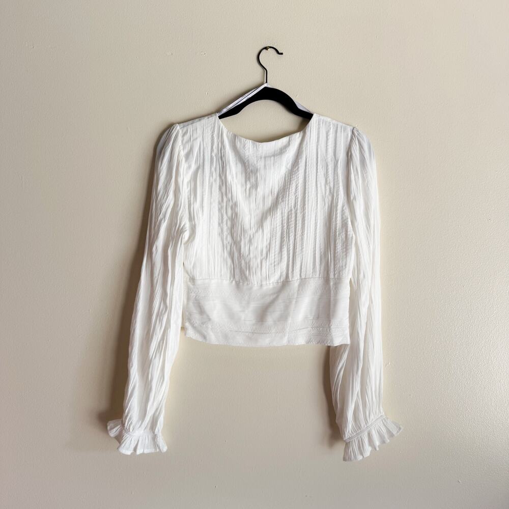 Lulu's White Bring the Pleat White Pleated Long Sleeve Cropped Top - Medium - Picture 7 of 9